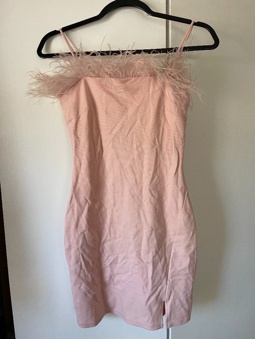 Pink feather mini dress size small